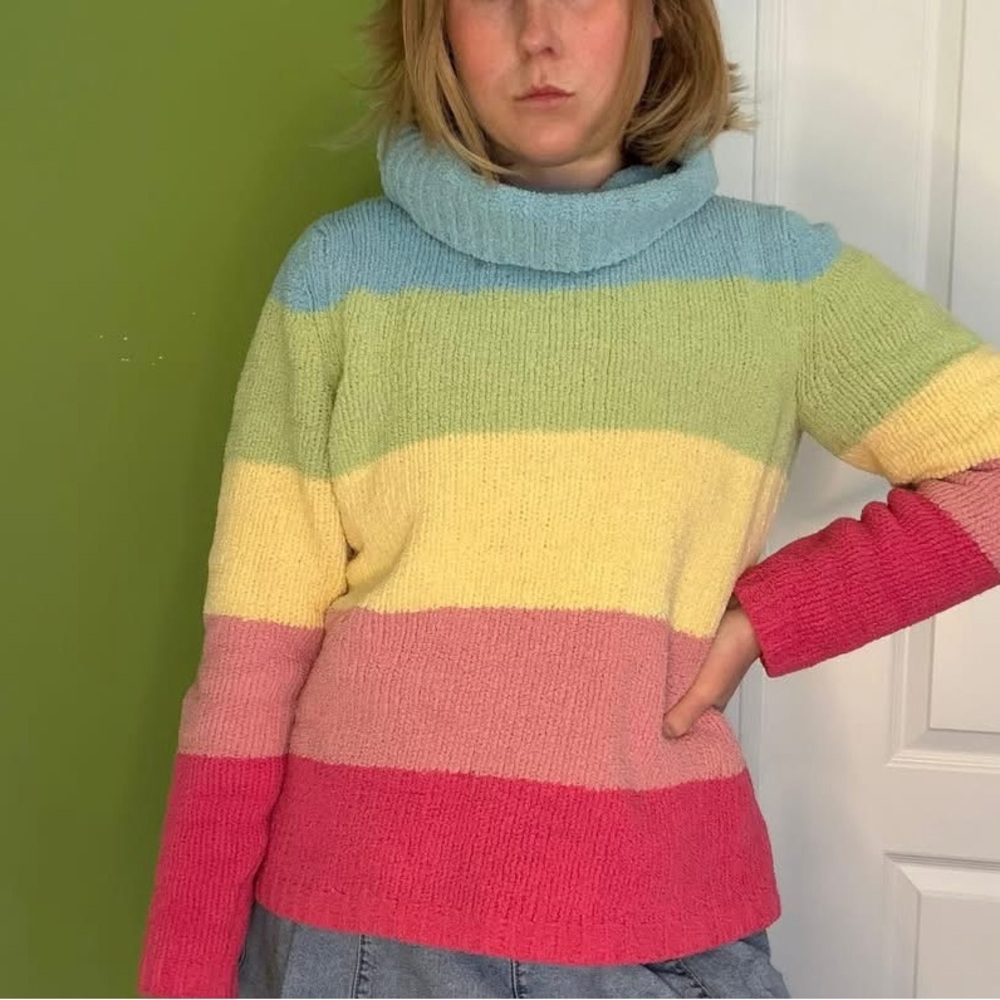 Liz Claiborne Pastel Striped Turtleneck Sweater